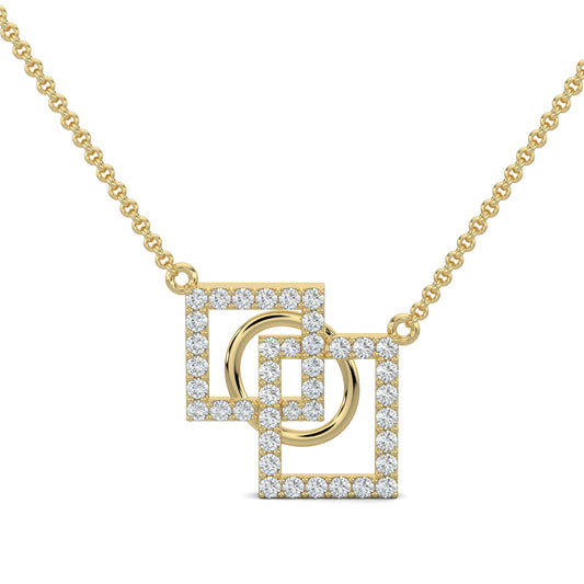 Yellow Gold, Diamond Pendant, Natural diamond pendant, Lab-grown diamond pendant, SquareLink pendant, Casual pendant, Geometric pendant, Pave setting pendant, Diamond jewelry, Contemporary pendant, Fashion pendant, Square diamond pendant.