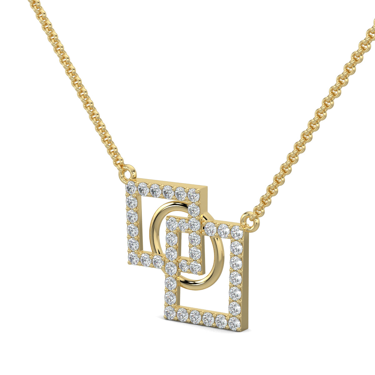 Yellow Gold, Diamond Pendant, Natural diamond pendant, Lab-grown diamond pendant, SquareLink pendant, Casual pendant, Geometric pendant, Pave setting pendant, Diamond jewelry, Contemporary pendant, Fashion pendant, Square diamond pendant.