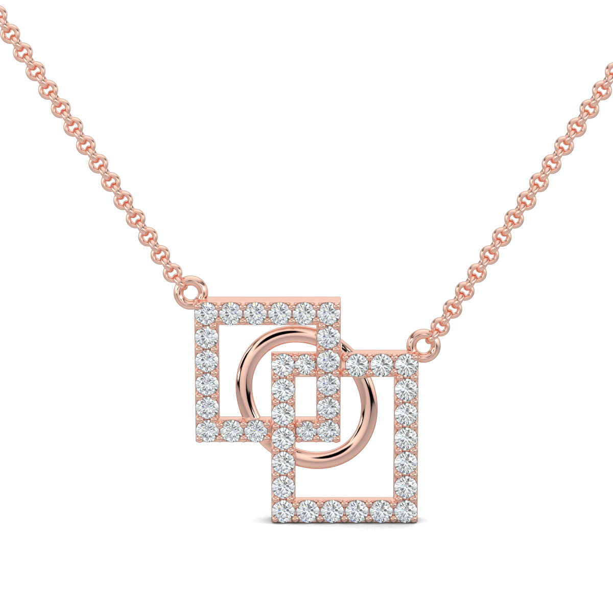 Rose Gold, Diamond Pendant, Natural diamond pendant, Lab-grown diamond pendant, SquareLink pendant, Casual pendant, Geometric pendant, Pave setting pendant, Diamond jewelry, Contemporary pendant, Fashion pendant, Square diamond pendant.