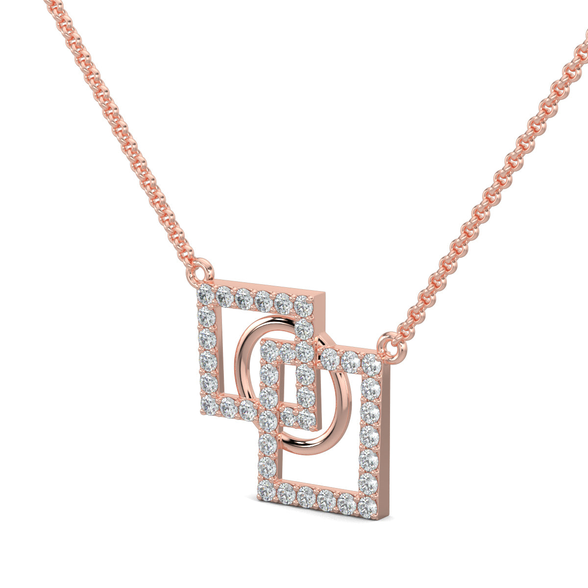 Rose Gold, Diamond Pendant, Natural diamond pendant, Lab-grown diamond pendant, SquareLink pendant, Casual pendant, Geometric pendant, Pave setting pendant, Diamond jewelry, Contemporary pendant, Fashion pendant, Square diamond pendant.