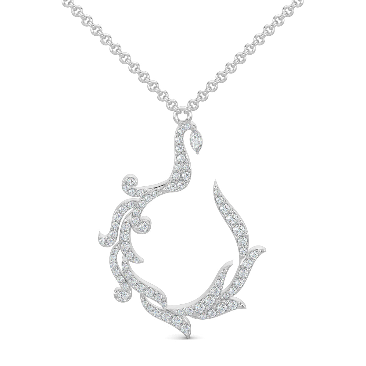 White Gold, Diamond Pendant, Avifauna Diamond Pendant, Natural Diamonds, Lab-Grown Diamonds, Nature-Inspired Design, Pave Setting, Whimsical Charm