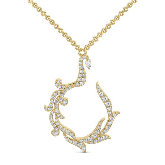 Yellow Gold, Diamond Pendant, Avifauna Diamond Pendant, Natural Diamonds, Lab-Grown Diamonds, Nature-Inspired Design, Pave Setting, Whimsical Charm