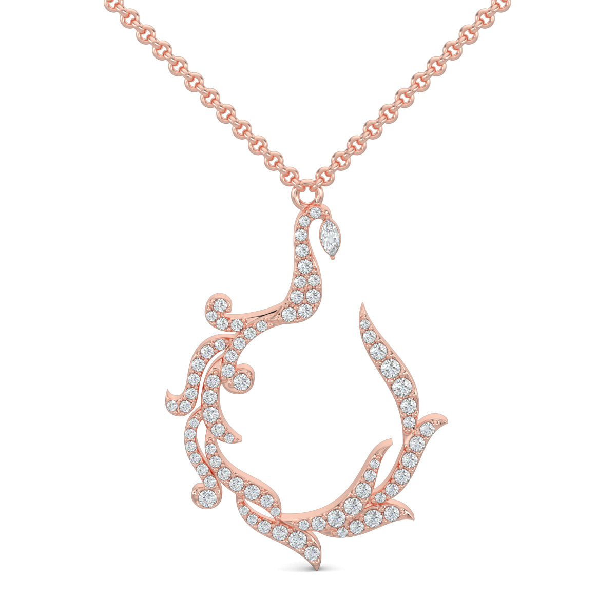 Rose Gold, Diamond Pendant, Avifauna Diamond Pendant, Natural Diamonds, Lab-Grown Diamonds, Nature-Inspired Design, Pave Setting, Whimsical Charm