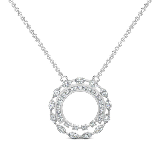 White Gold, Diamond Pendant, Orbiting Diamond, Celestial Pendant, Natural Diamonds, Lab-Grown Diamonds, Marquise Diamonds, Baguette Channeling, Princess Cut Diamonds, Elegant Pendant, Formal Jewelry, Sustainable Jewelry