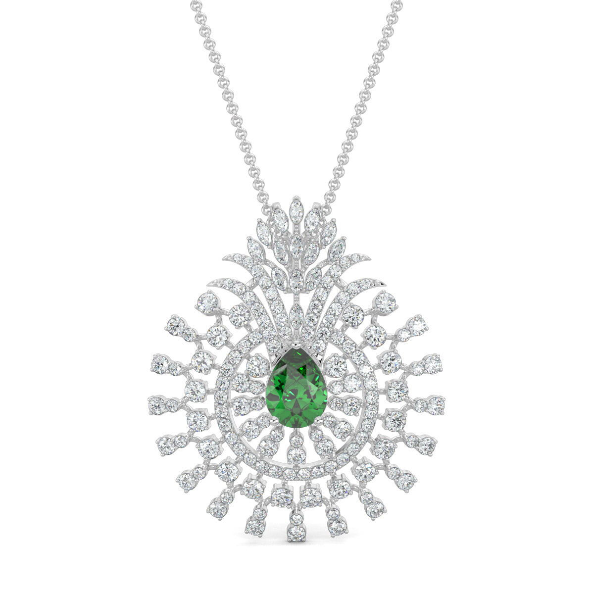 White Gold, Diamond Pendants, Natural diamond gardenia pendant, Lab-grown diamond gardenia pendant, floral diamond pendant, pear-shaped diamond pendant, round diamond accents, nature-inspired jewelry