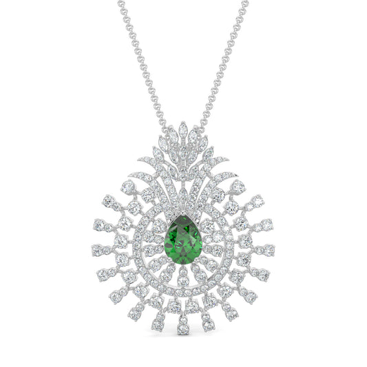 White Gold, Diamond Pendants, Natural diamond gardenia pendant, Lab-grown diamond gardenia pendant, floral diamond pendant, pear-shaped diamond pendant, round diamond accents, nature-inspired jewelry