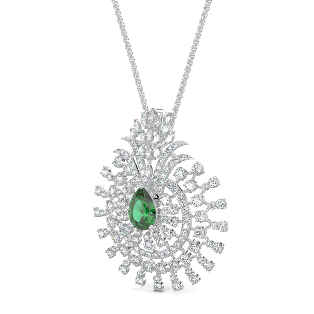 White Gold, Diamond Pendants, Natural diamond gardenia pendant, Lab-grown diamond gardenia pendant, floral diamond pendant, pear-shaped diamond pendant, round diamond accents, nature-inspired jewelry