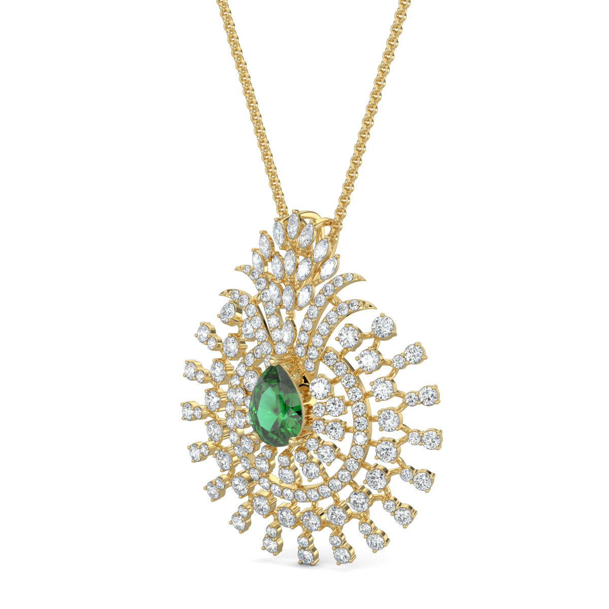 Yellow Gold, Diamond Pendants, Natural diamond gardenia pendant, Lab-grown diamond gardenia pendant, floral diamond pendant, pear-shaped diamond pendant, round diamond accents, nature-inspired jewelry