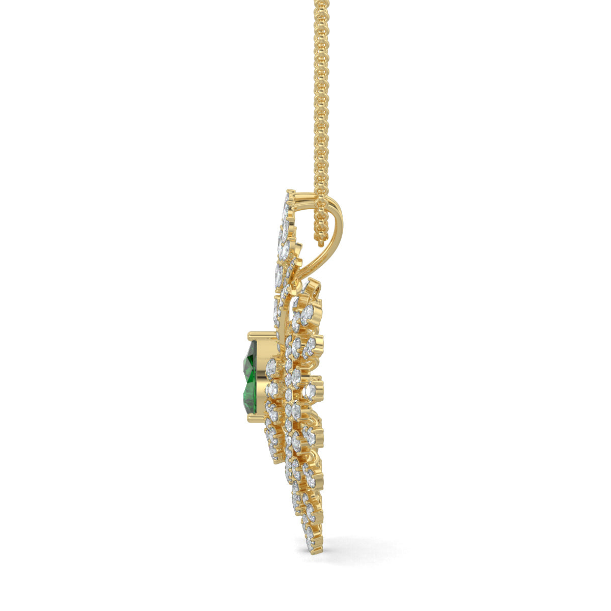 Yellow Gold, Diamond Pendants, Natural diamond gardenia pendant, Lab-grown diamond gardenia pendant, floral diamond pendant, pear-shaped diamond pendant, round diamond accents, nature-inspired jewelry