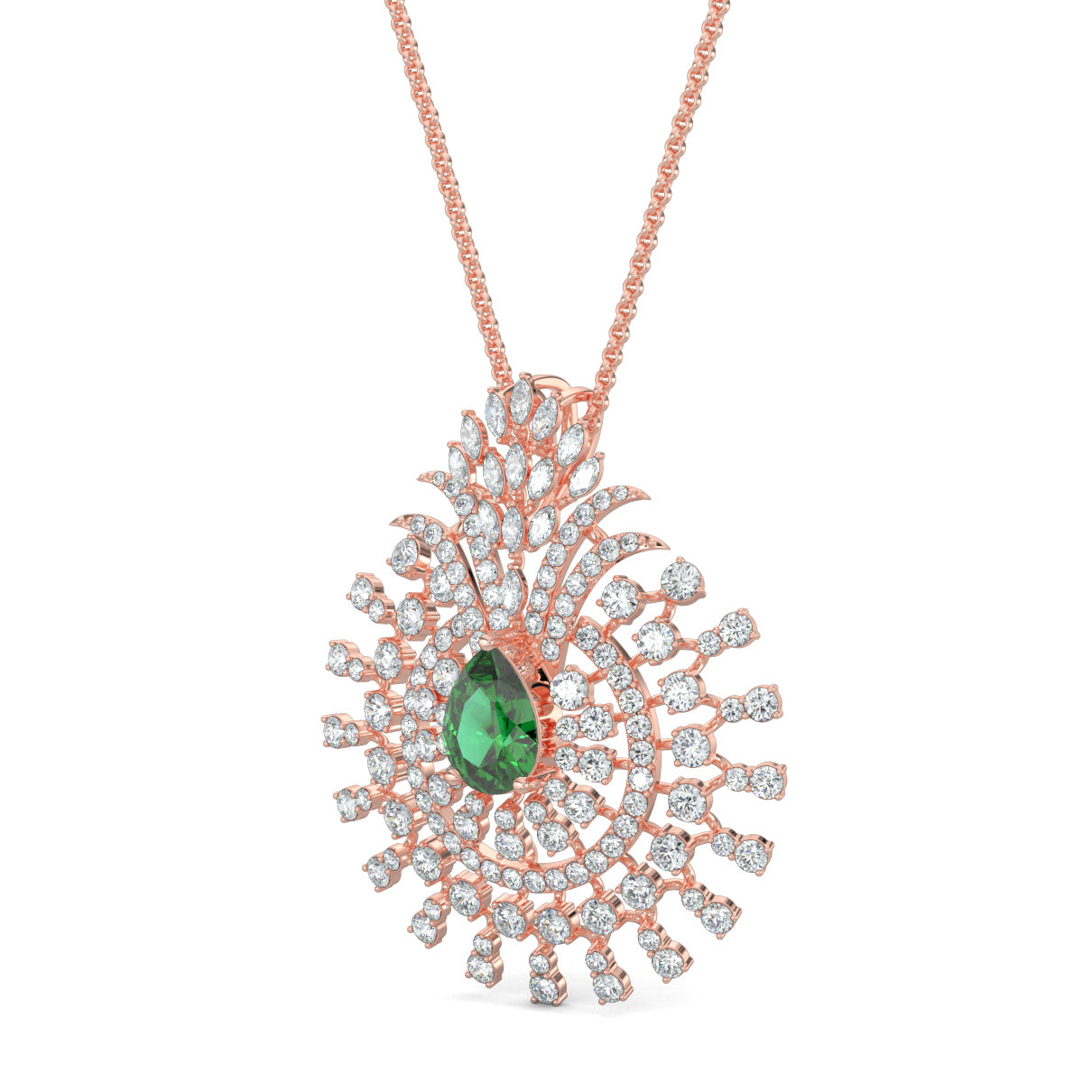 Rose Gold, Diamond Pendants, Natural diamond gardenia pendant, Lab-grown diamond gardenia pendant, floral diamond pendant, pear-shaped diamond pendant, round diamond accents, nature-inspired jewelry