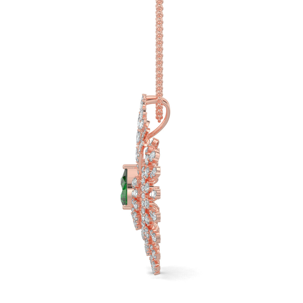Rose Gold, Diamond Pendants, Natural diamond gardenia pendant, Lab-grown diamond gardenia pendant, floral diamond pendant, pear-shaped diamond pendant, round diamond accents, nature-inspired jewelry