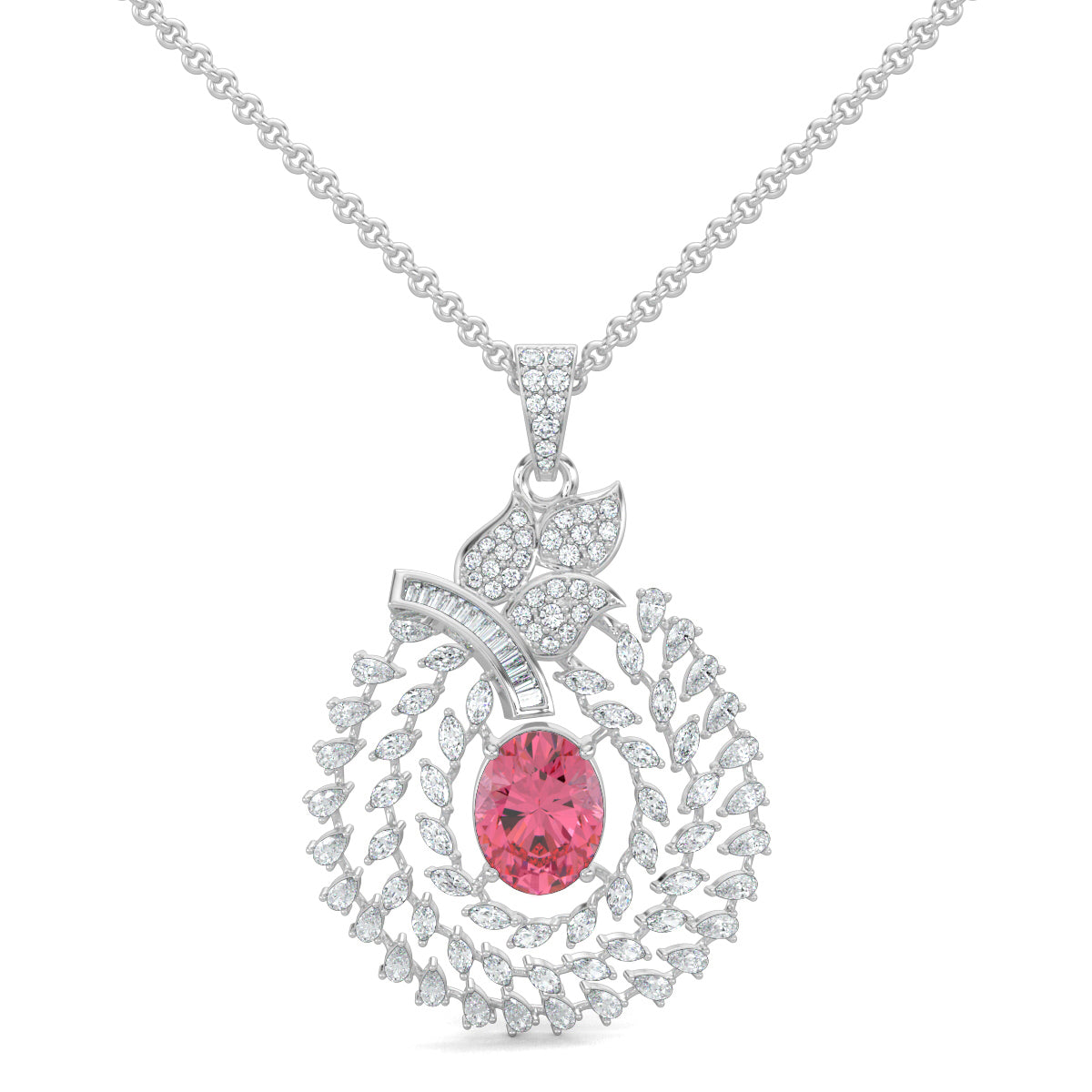 White Gold, Diamond Pendants, Graceful Contours Diamond Pendant, Natural Diamonds, Lab-Grown Diamonds, Traditional Design, Oval Pendant, Elegant Jewelry