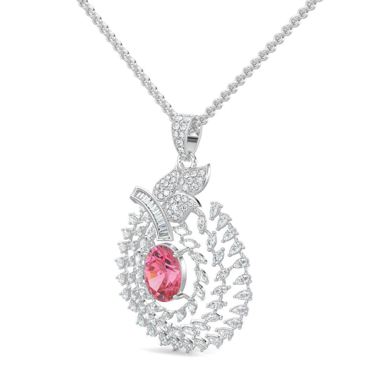 White Gold, Diamond Pendants, Graceful Contours Diamond Pendant, Natural Diamonds, Lab-Grown Diamonds, Traditional Design, Oval Pendant, Elegant Jewelry