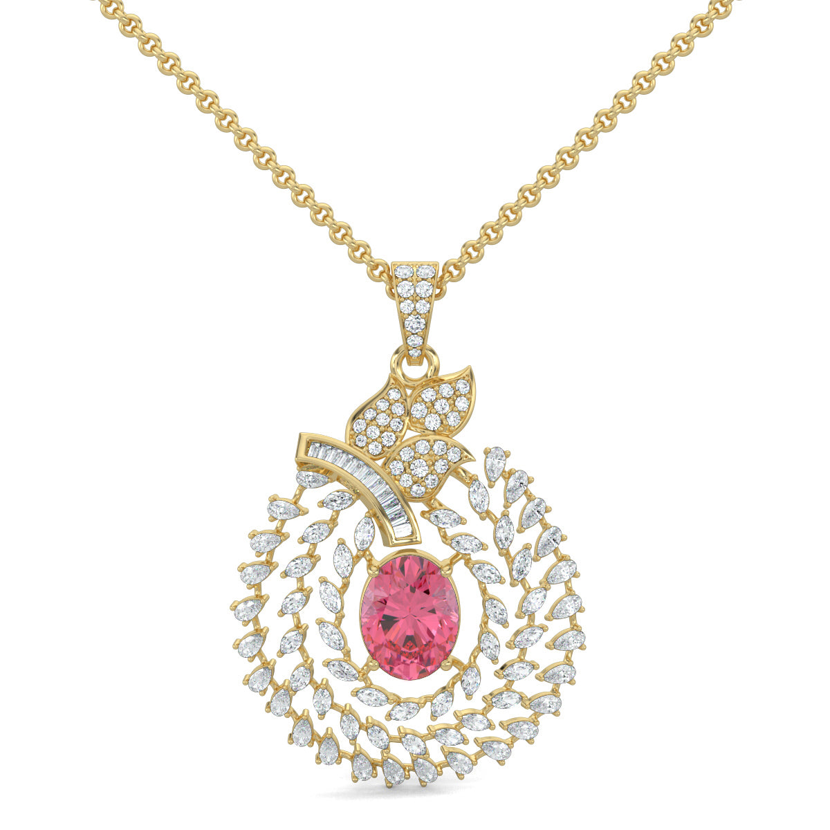Yellow Gold, Diamond Pendants, Graceful Contours Diamond Pendant, Natural Diamonds, Lab-Grown Diamonds, Traditional Design, Oval Pendant, Elegant Jewelry