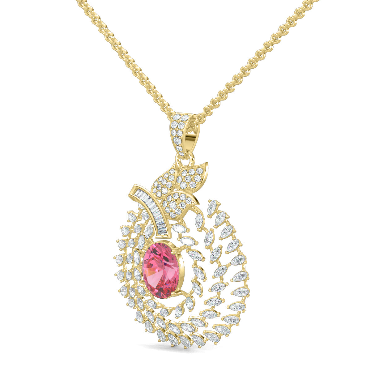 Yellow Gold, Diamond Pendants, Graceful Contours Diamond Pendant, Natural Diamonds, Lab-Grown Diamonds, Traditional Design, Oval Pendant, Elegant Jewelry