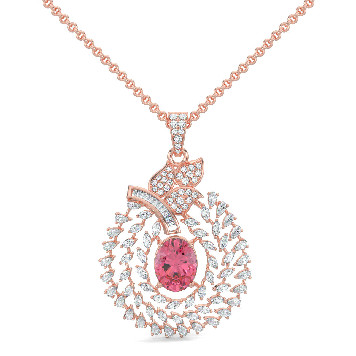 Rose Gold, Diamond Pendants, Graceful Contours Diamond Pendant, Natural Diamonds, Lab-Grown Diamonds, Traditional Design, Oval Pendant, Elegant Jewelry