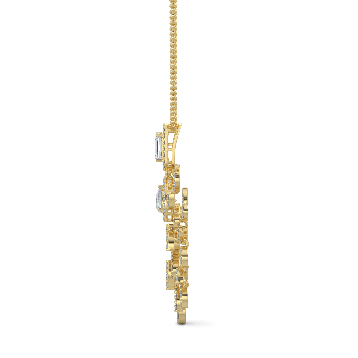 Yellow Gold, Diamond Pendants, Serene elegance diamond pendant, natural diamond, lab-grown diamond, traditional-inspired jewelry, emerald-cut diamond, pear-shaped diamond, kadi work, pave setting, sparkling diamonds, elegant pendant