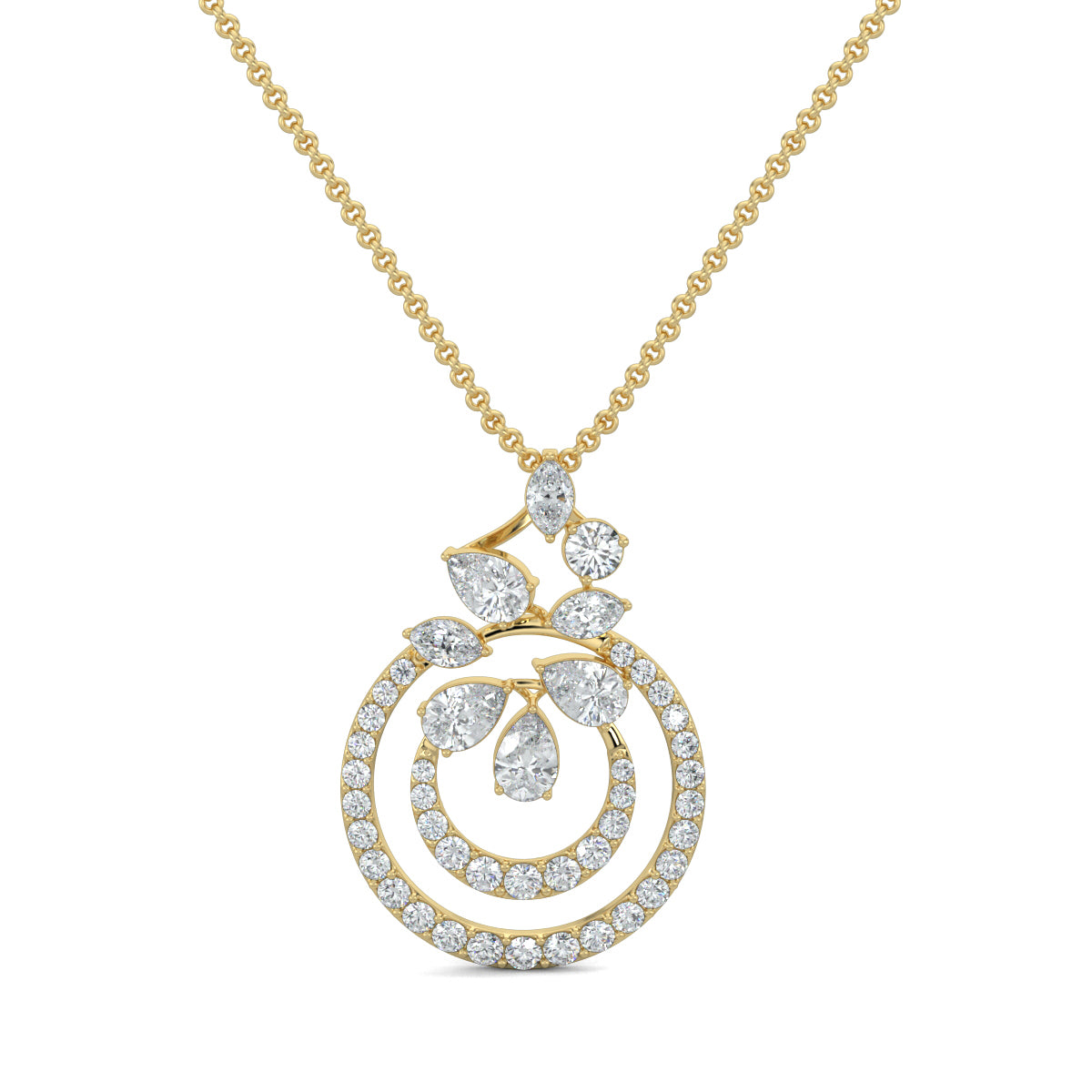 Yellow Gold, Diamond Pendants, Natural diamond pendant, Lab-grown diamond pendant, traditional-inspired pendant, casual diamond pendant, round diamonds, pear diamonds, marquise diamonds, contemporary jewelry