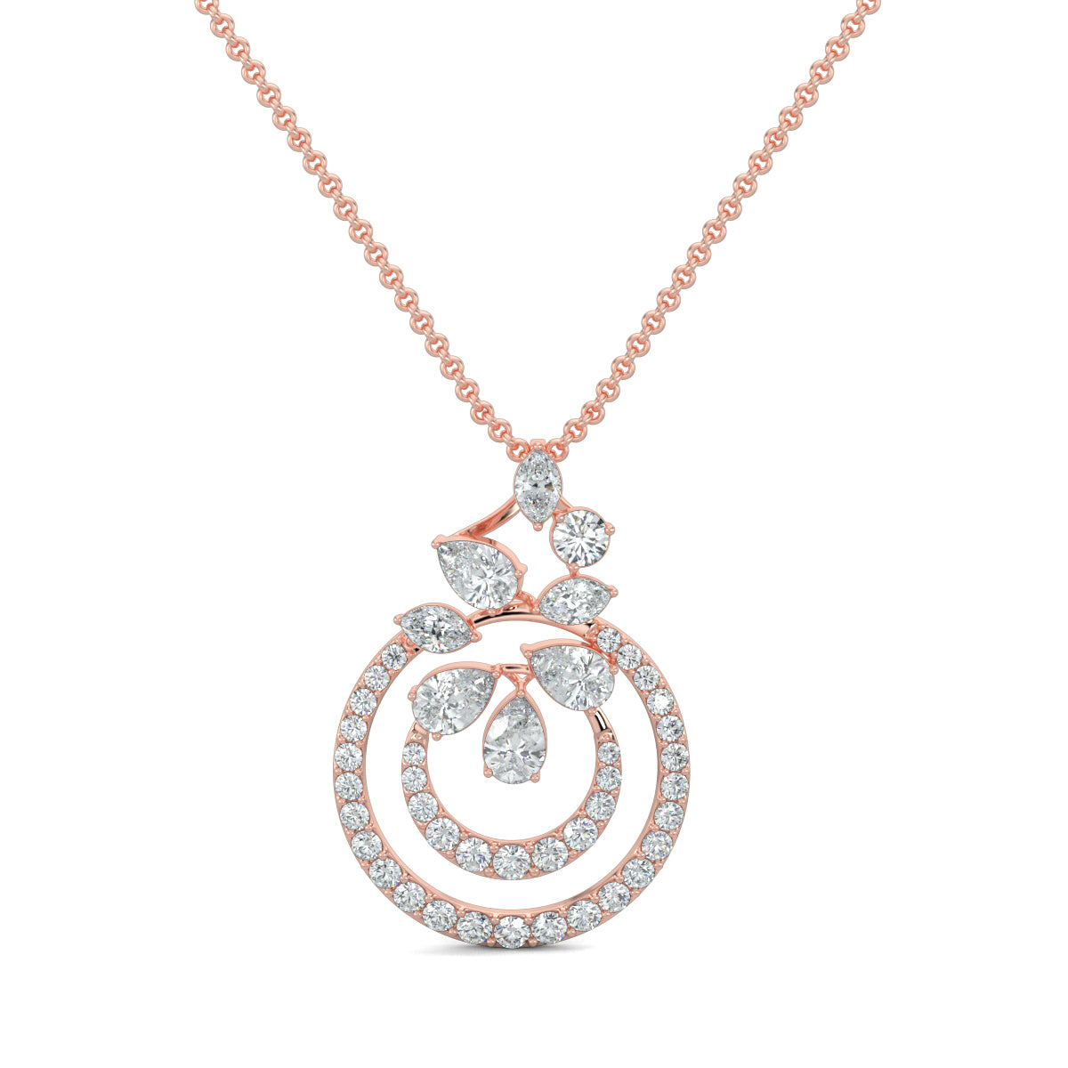 Rose Gold, Diamond Pendants, Natural diamond pendant, Lab-grown diamond pendant, traditional-inspired pendant, casual diamond pendant, round diamonds, pear diamonds, marquise diamonds, contemporary jewelry
