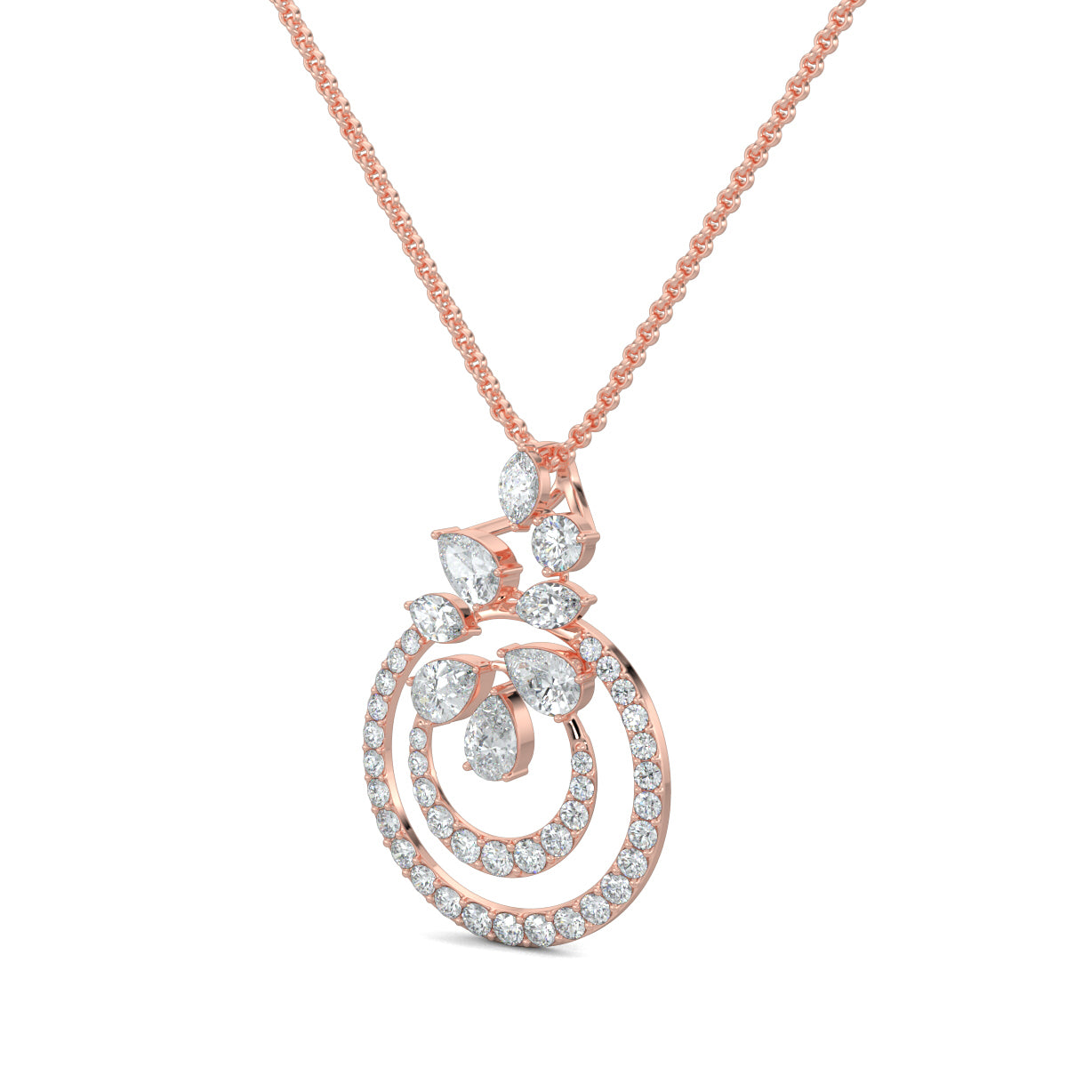 Rose Gold, Diamond Pendants, Natural diamond pendant, Lab-grown diamond pendant, traditional-inspired pendant, casual diamond pendant, round diamonds, pear diamonds, marquise diamonds, contemporary jewelry