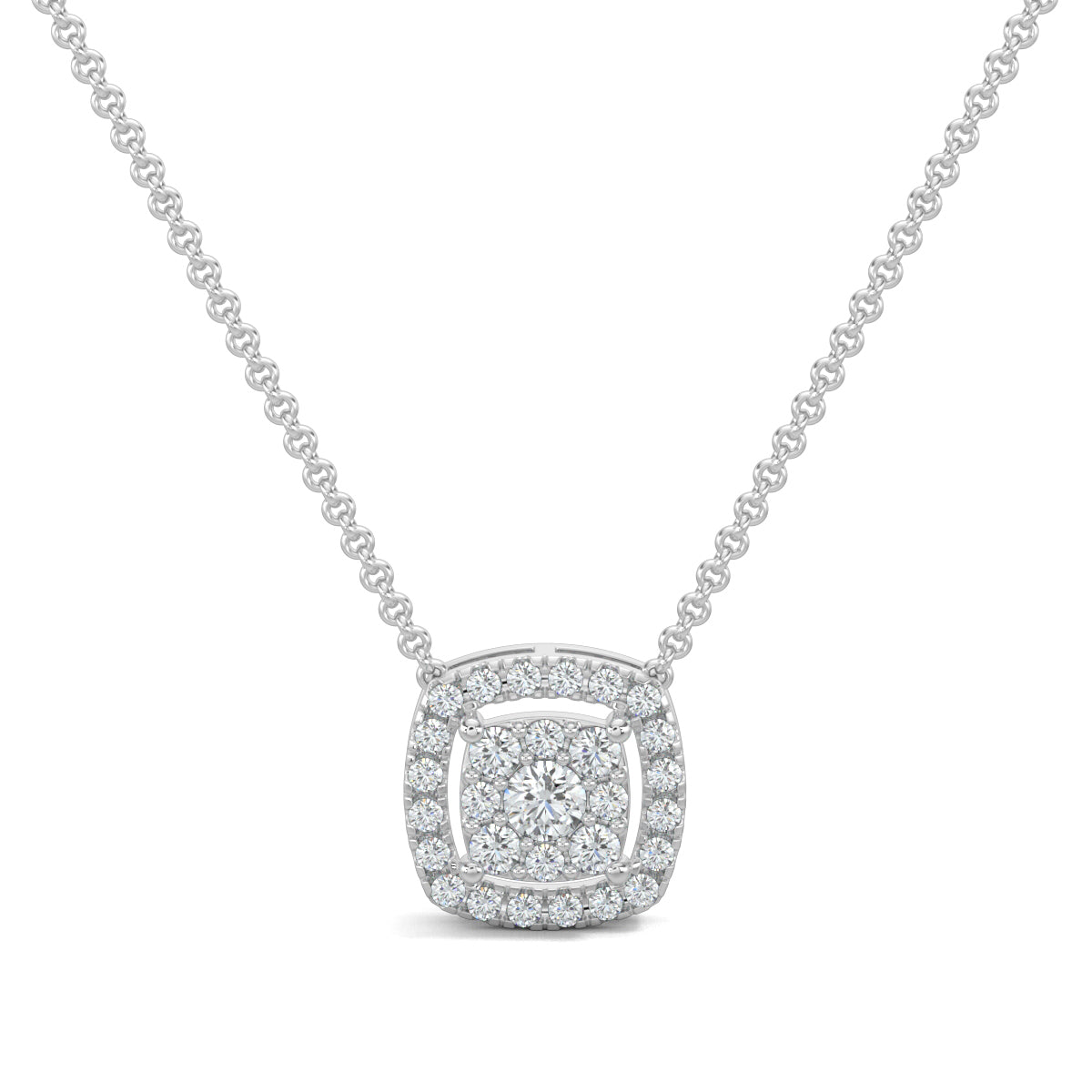 White Gold, Diamond Pendants, Square glimmer pendant, natural diamonds, lab-grown diamonds, halo setting, square pendant, pave diamonds, elegant jewelry