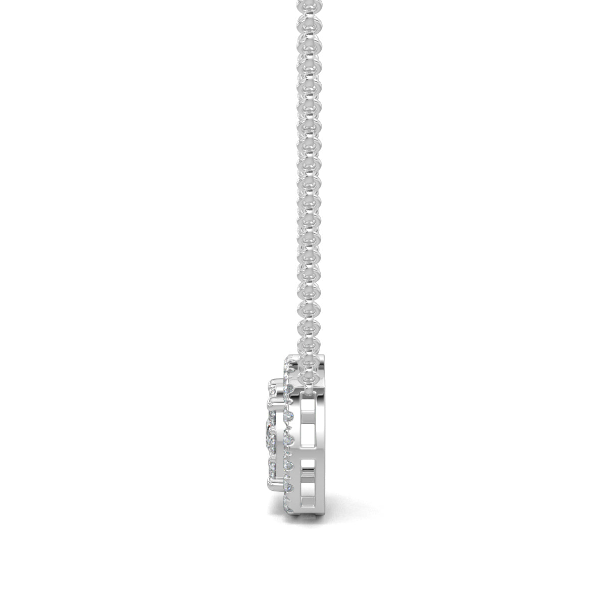 White Gold, Diamond Pendants, Square glimmer pendant, natural diamonds, lab-grown diamonds, halo setting, square pendant, pave diamonds, elegant jewelry