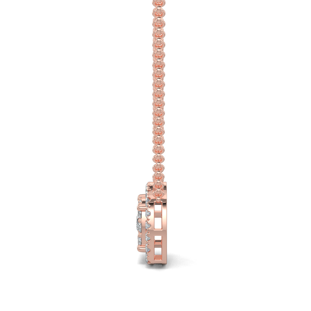 Rose Gold, Diamond Pendants, Square glimmer pendant, natural diamonds, lab-grown diamonds, halo setting, square pendant, pave diamonds, elegant jewelry