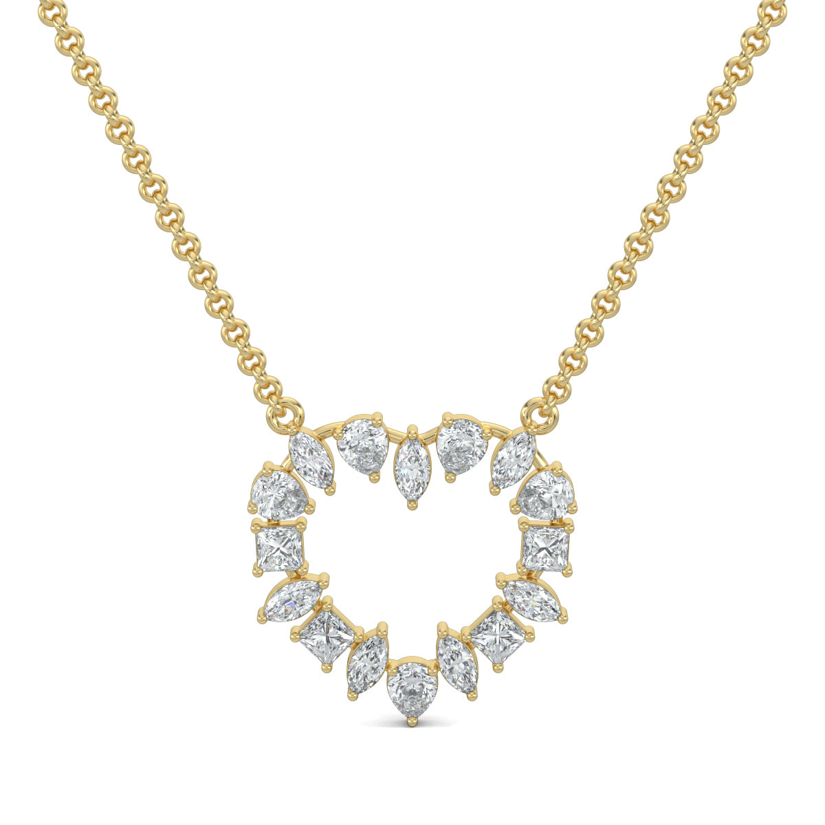 Yellow Gold, Diamond Pendants, HeartSparkle Pendant, Labgrown Diamonds, Natural Diamonds, Heart-Shaped Pendant, Marquise Diamonds, Pear Diamonds, Princess Diamonds, Diamond Pendant Necklace