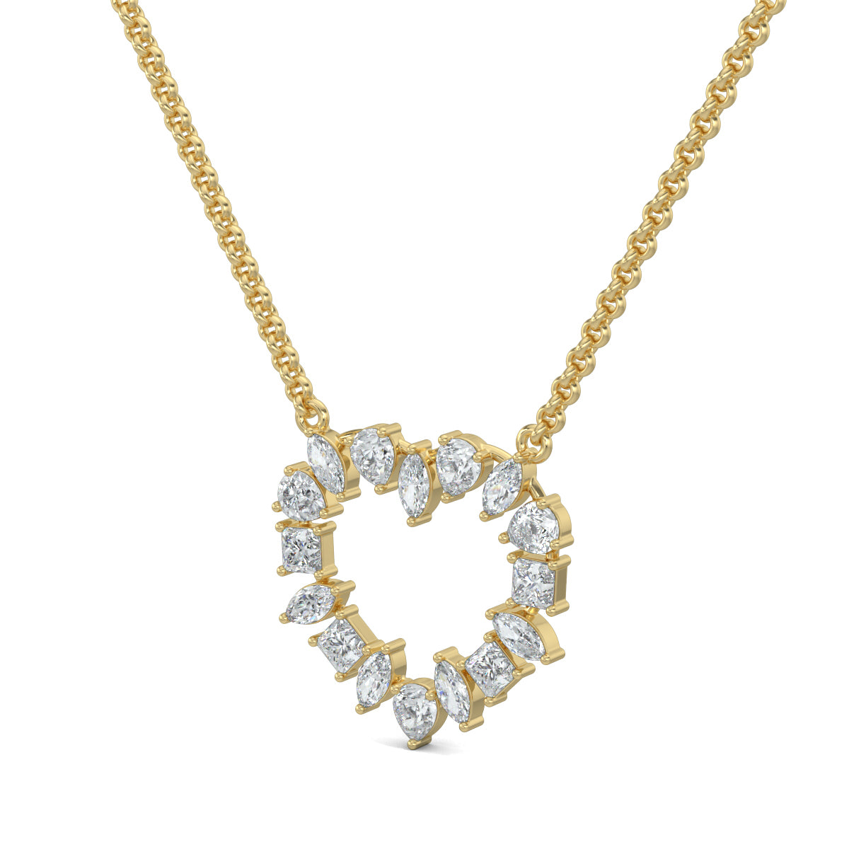 Yellow Gold, Diamond Pendants, HeartSparkle Pendant, Labgrown Diamonds, Natural Diamonds, Heart-Shaped Pendant, Marquise Diamonds, Pear Diamonds, Princess Diamonds, Diamond Pendant Necklace