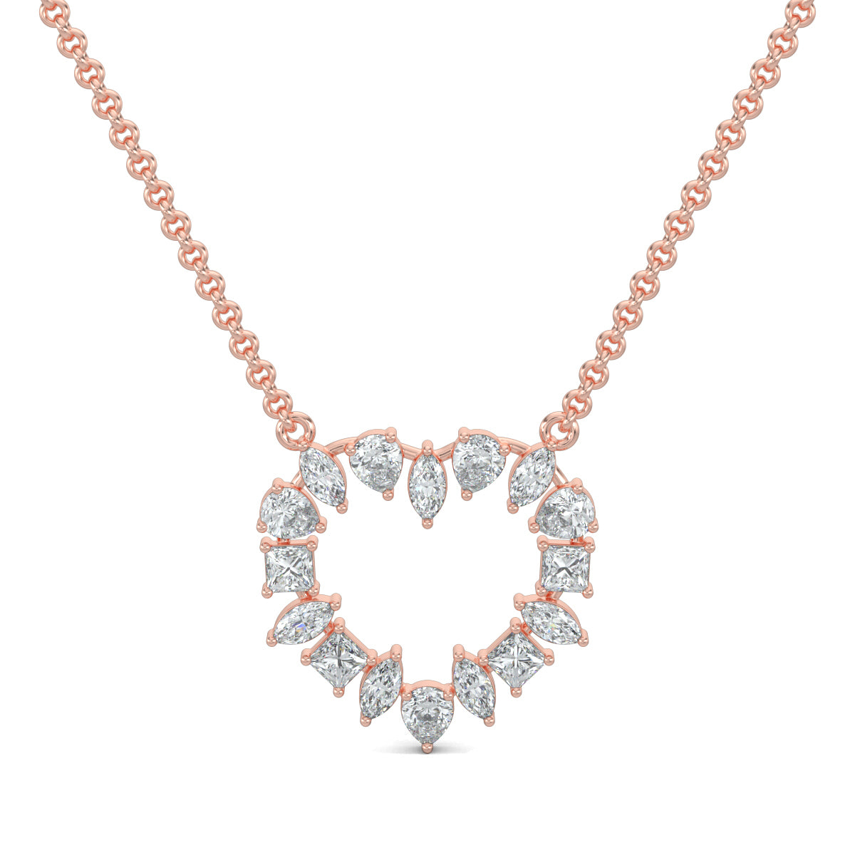 Rose Gold, Diamond Pendants, HeartSparkle Pendant, Labgrown Diamonds, Natural Diamonds, Heart-Shaped Pendant, Marquise Diamonds, Pear Diamonds, Princess Diamonds, Diamond Pendant Necklace