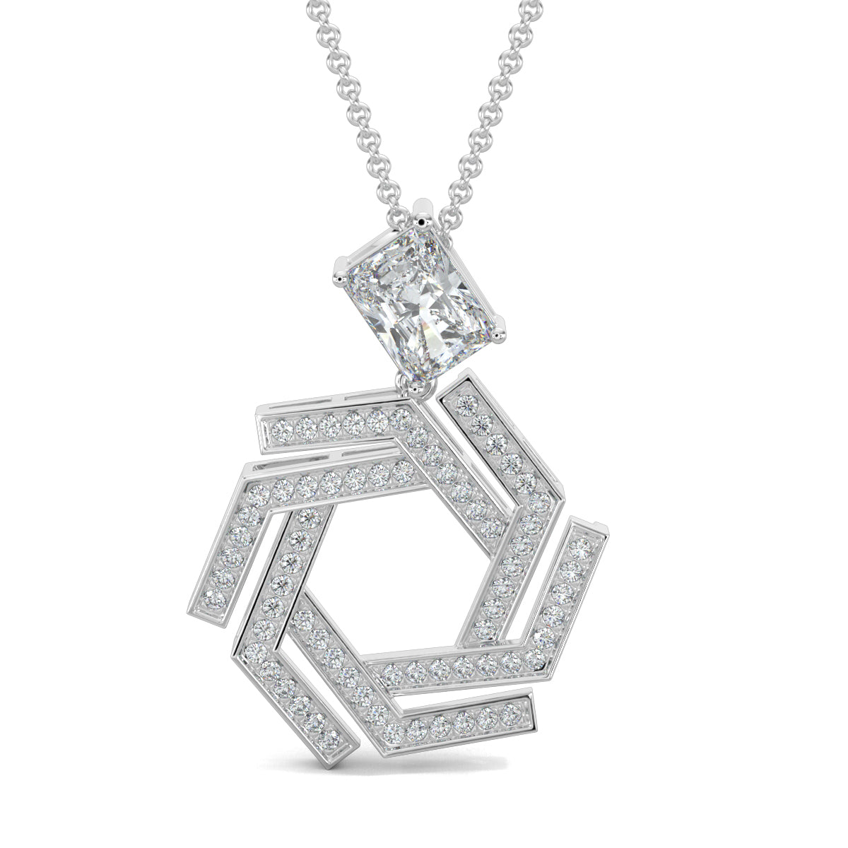 White Gold, Diamond Pendant, Natural Diamonds, Lab-grown Diamonds, Hexagonal Pendant, Casual Jewelry, Radiant Diamond, Fashion Accessories, Elegant Jewelry, Women's Fashion, Statement Jewelry, Everyday Glamour
