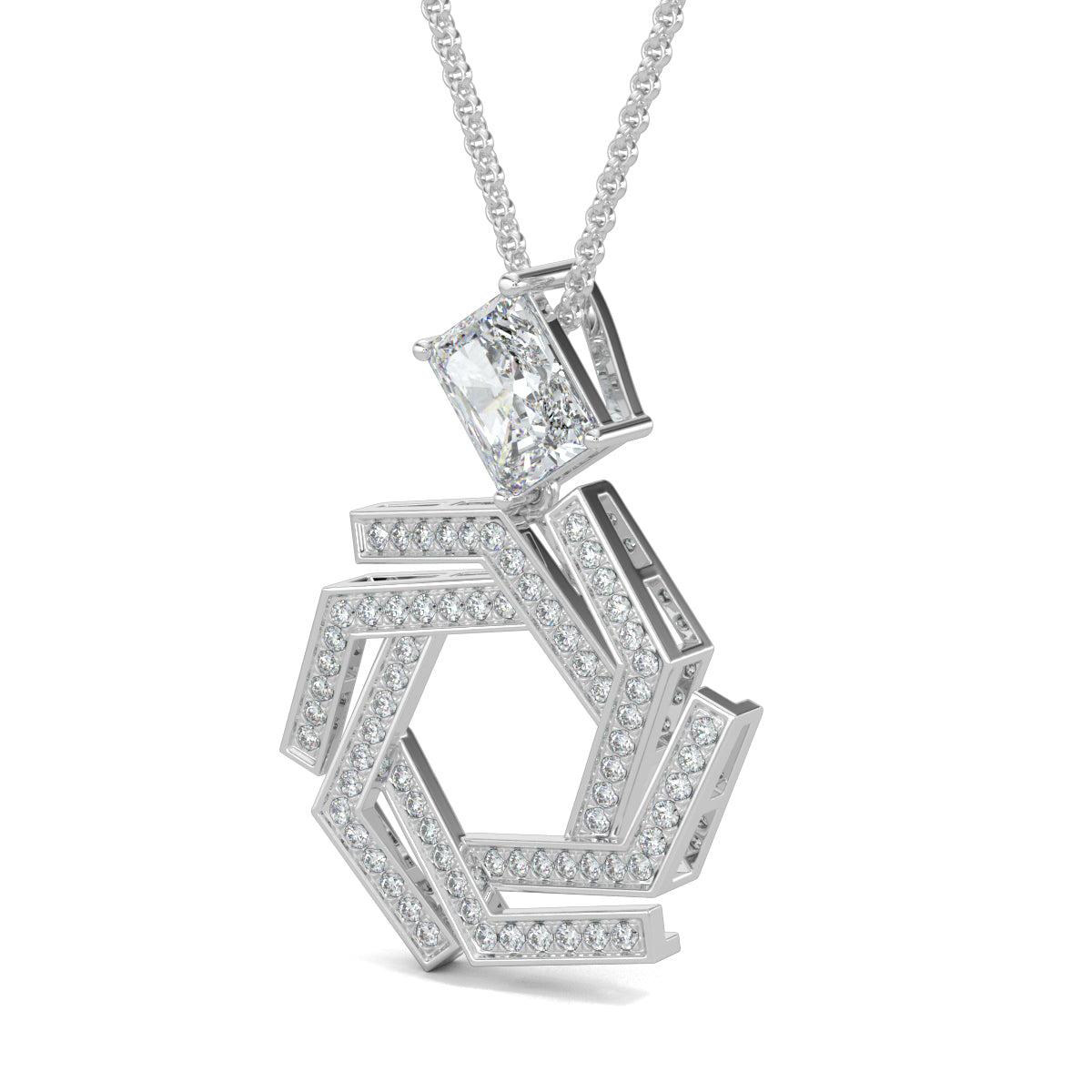 White Gold, Diamond Pendant, Natural Diamonds, Lab-grown Diamonds, Hexagonal Pendant, Casual Jewelry, Radiant Diamond, Fashion Accessories, Elegant Jewelry, Women's Fashion, Statement Jewelry, Everyday Glamour