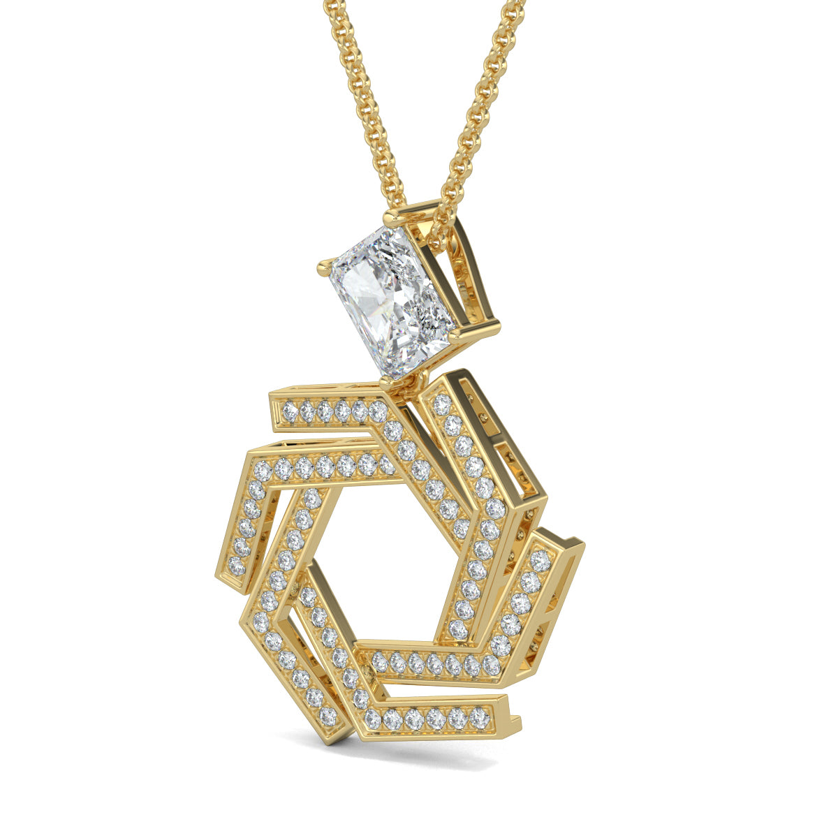 Yellow Gold, Diamond Pendant, Natural Diamonds, Lab-grown Diamonds, Hexagonal Pendant, Casual Jewelry, Radiant Diamond, Fashion Accessories, Elegant Jewelry, Women's Fashion, Statement Jewelry, Everyday Glamour