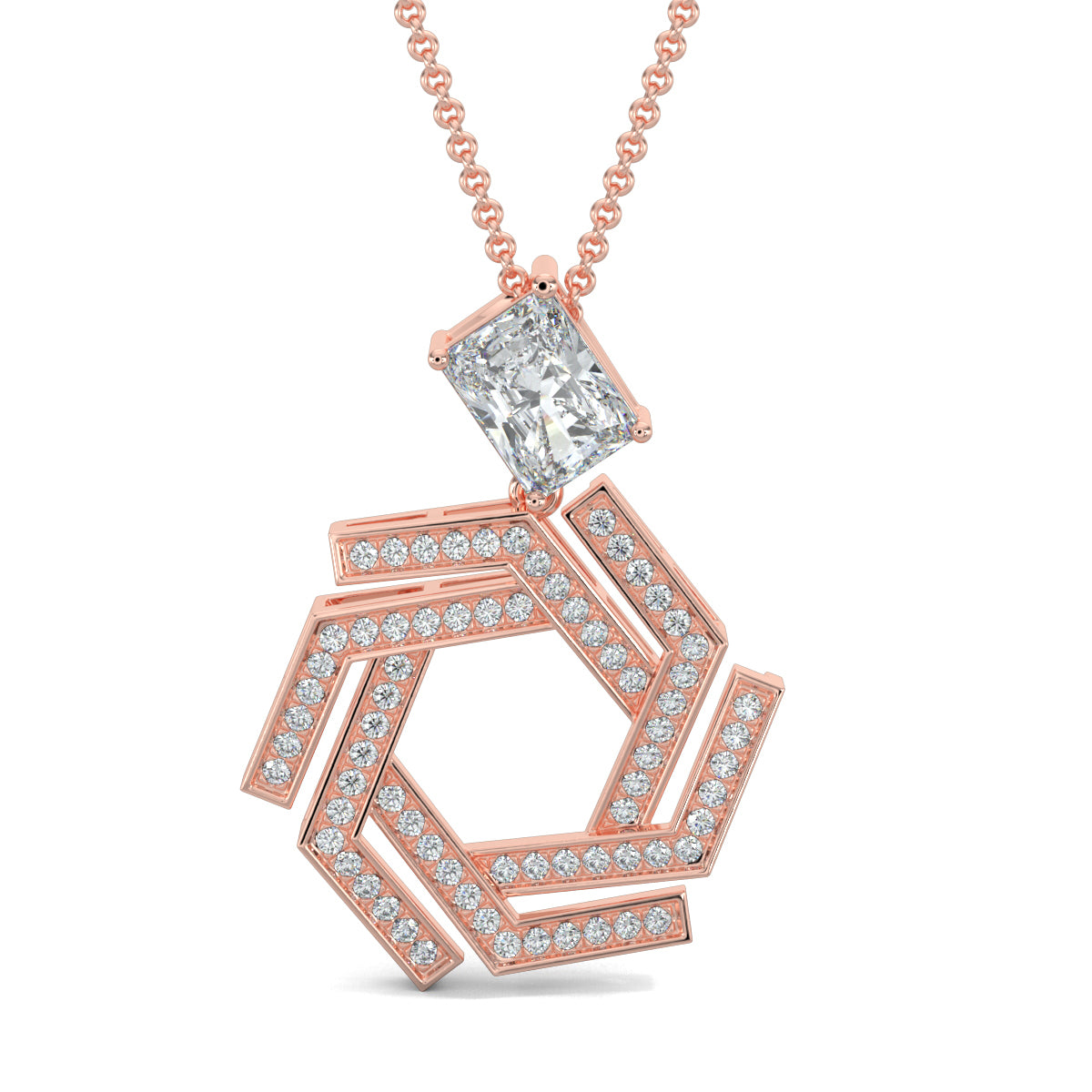 Rose Gold, Diamond Pendant, Natural Diamonds, Lab-grown Diamonds, Hexagonal Pendant, Casual Jewelry, Radiant Diamond, Fashion Accessories, Elegant Jewelry, Women's Fashion, Statement Jewelry, Everyday Glamour