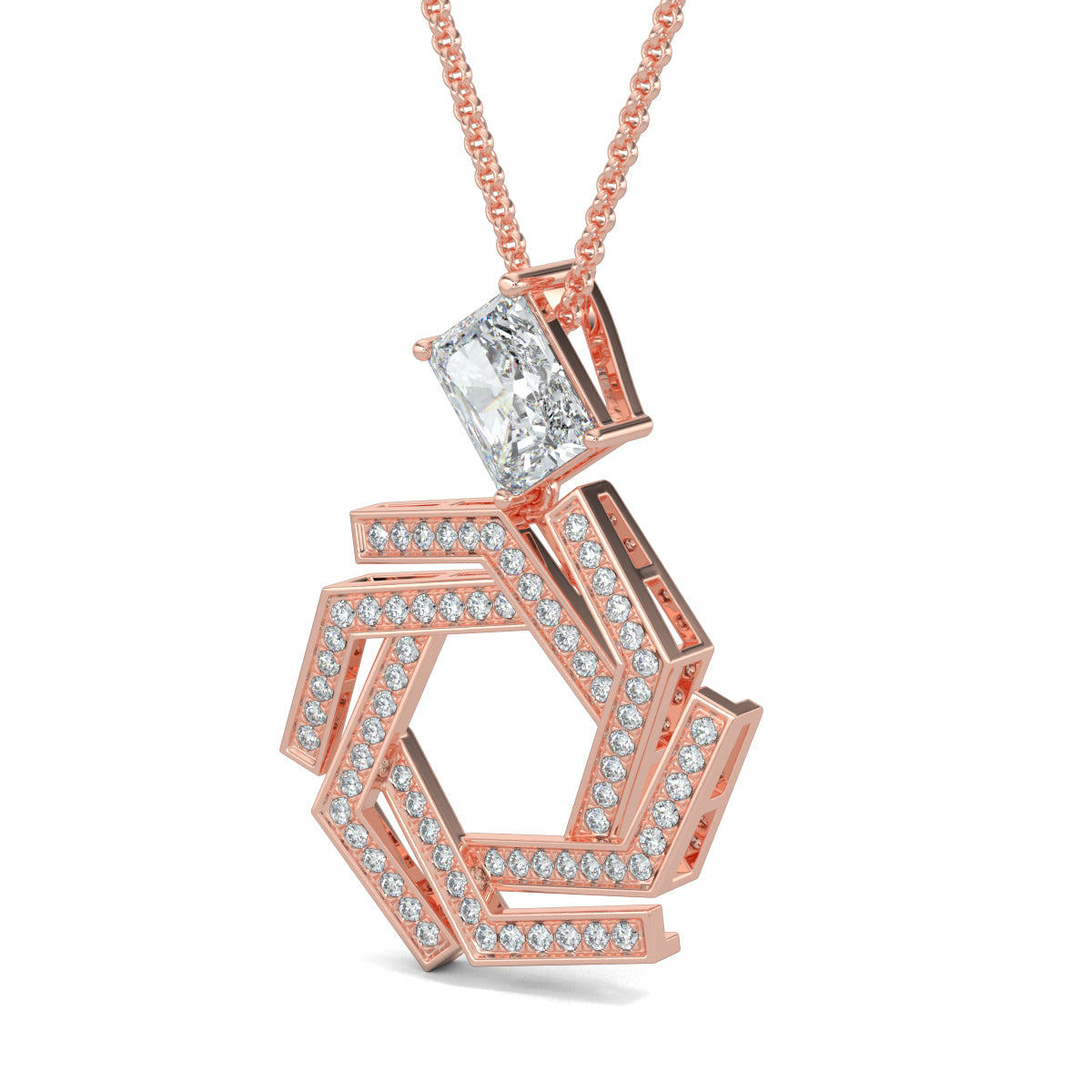 Rose Gold, Diamond Pendant, Natural Diamonds, Lab-grown Diamonds, Hexagonal Pendant, Casual Jewelry, Radiant Diamond, Fashion Accessories, Elegant Jewelry, Women's Fashion, Statement Jewelry, Everyday Glamour