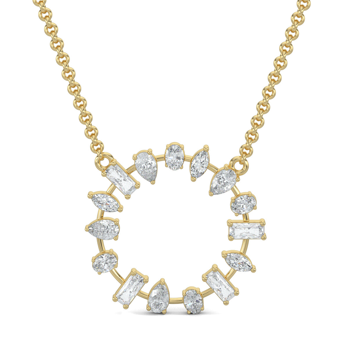 Yellow Gold, Diamond Pendants, Natural diamond pendant, Lab-grown diamond pendant, Gem Fusion Pendant, Baguette diamonds, Pear-cut diamonds, Marquise diamonds, Oval-cut diamonds, Ethical jewelry, Sophisticated pendant.