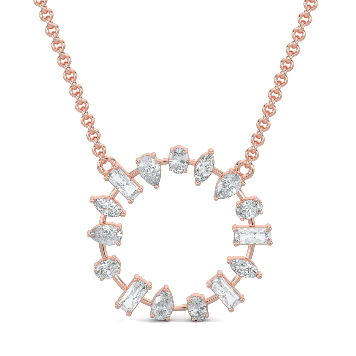 Rose Gold, Diamond Pendants, Natural diamond pendant, Lab-grown diamond pendant, Gem Fusion Pendant, Baguette diamonds, Pear-cut diamonds, Marquise diamonds, Oval-cut diamonds, Ethical jewelry, Sophisticated pendant.
