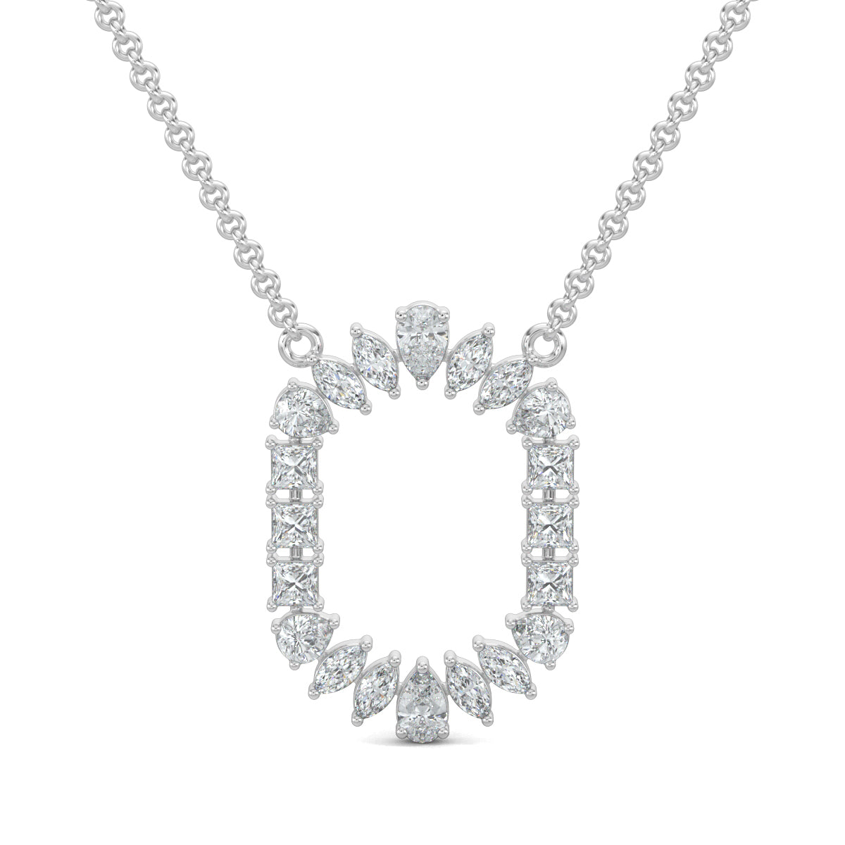 White Gold, Diamond Pendants, Natura diamond pendant, Lab-grown diamond pendant, gilded metal pendant, marquise cut diamonds, pear cut diamonds, princess cut diamonds, opulent jewelry, luxury pendant, timeless elegance.