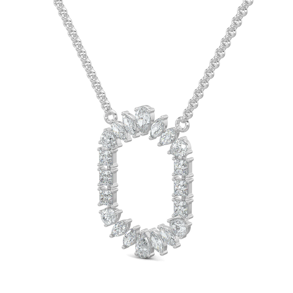 White Gold, Diamond Pendants, Natura diamond pendant, Lab-grown diamond pendant, gilded metal pendant, marquise cut diamonds, pear cut diamonds, princess cut diamonds, opulent jewelry, luxury pendant, timeless elegance.
