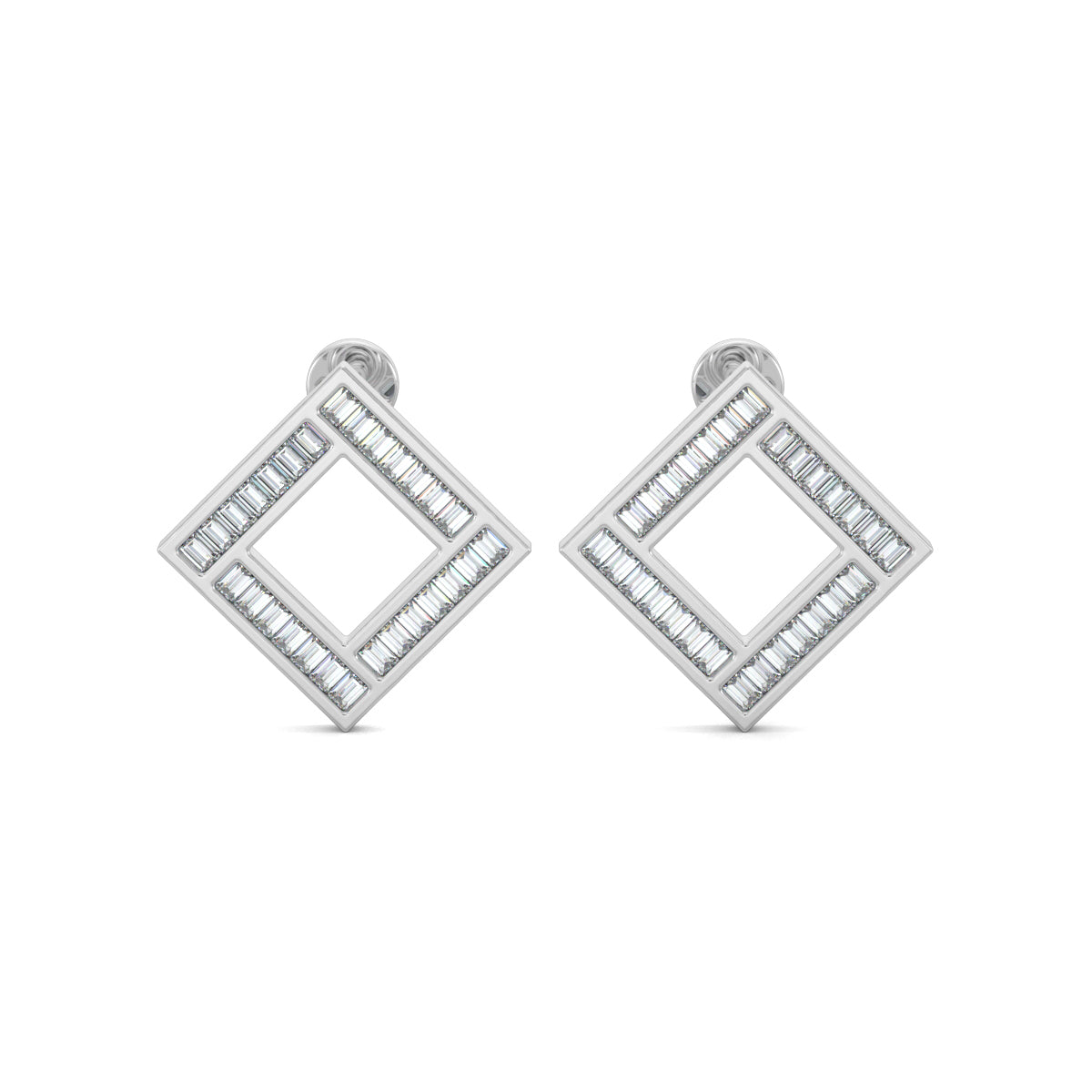 White Gold, Diamond Pendant, Natural Diamonds, Lab-grown Diamonds, Brilliant cube pendant set, emerald cut diamond pendant, baguette diamond border, casual pendant set, diamond earrings