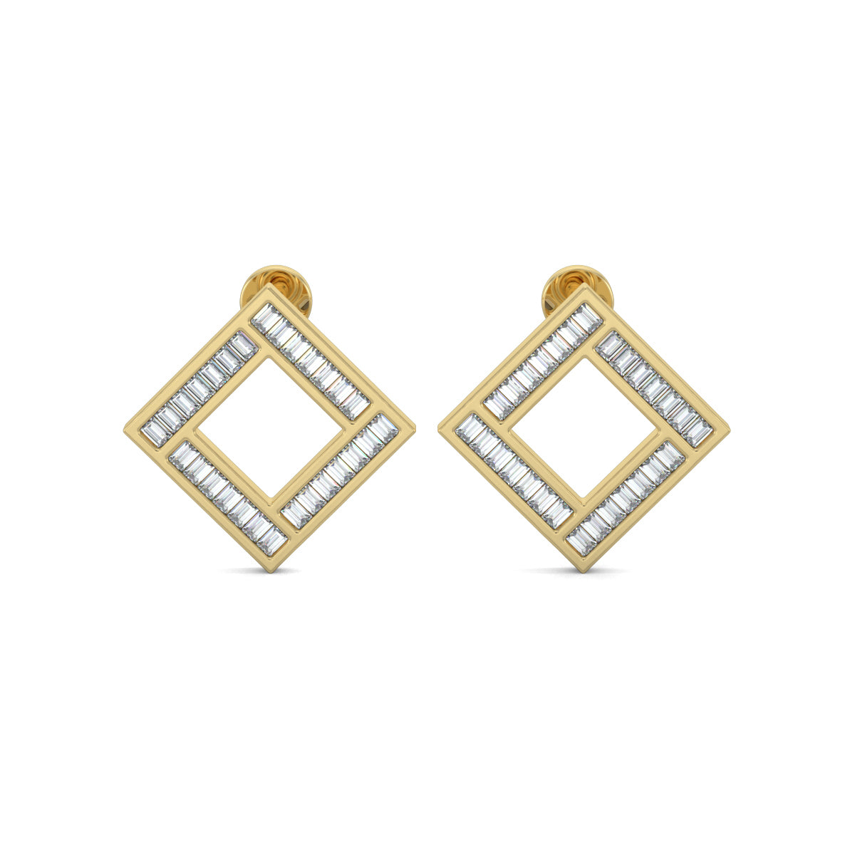 Yellow Gold, Diamond Pendant, Natural Diamonds, Lab-grown Diamonds, Brilliant cube pendant set, emerald cut diamond pendant, baguette diamond border, casual pendant set, diamond earrings