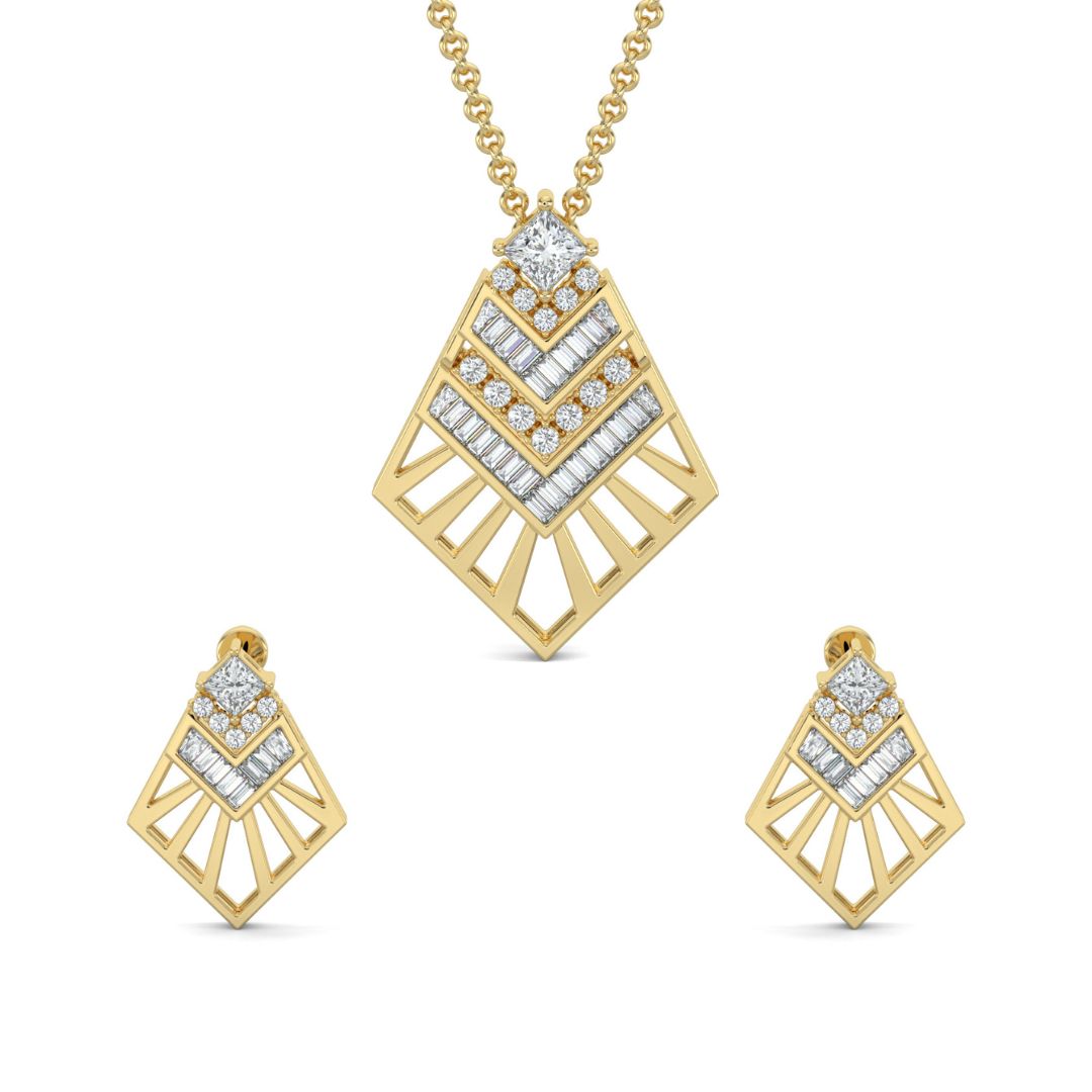 Yellow Gold, Diamond Pendant, Natural Diamonds, Lab-grown Diamonds, Sky Soar Pendant Set, baguette diamonds, round diamonds, princess-cut diamond, casual pendant set, diamond jewelry
