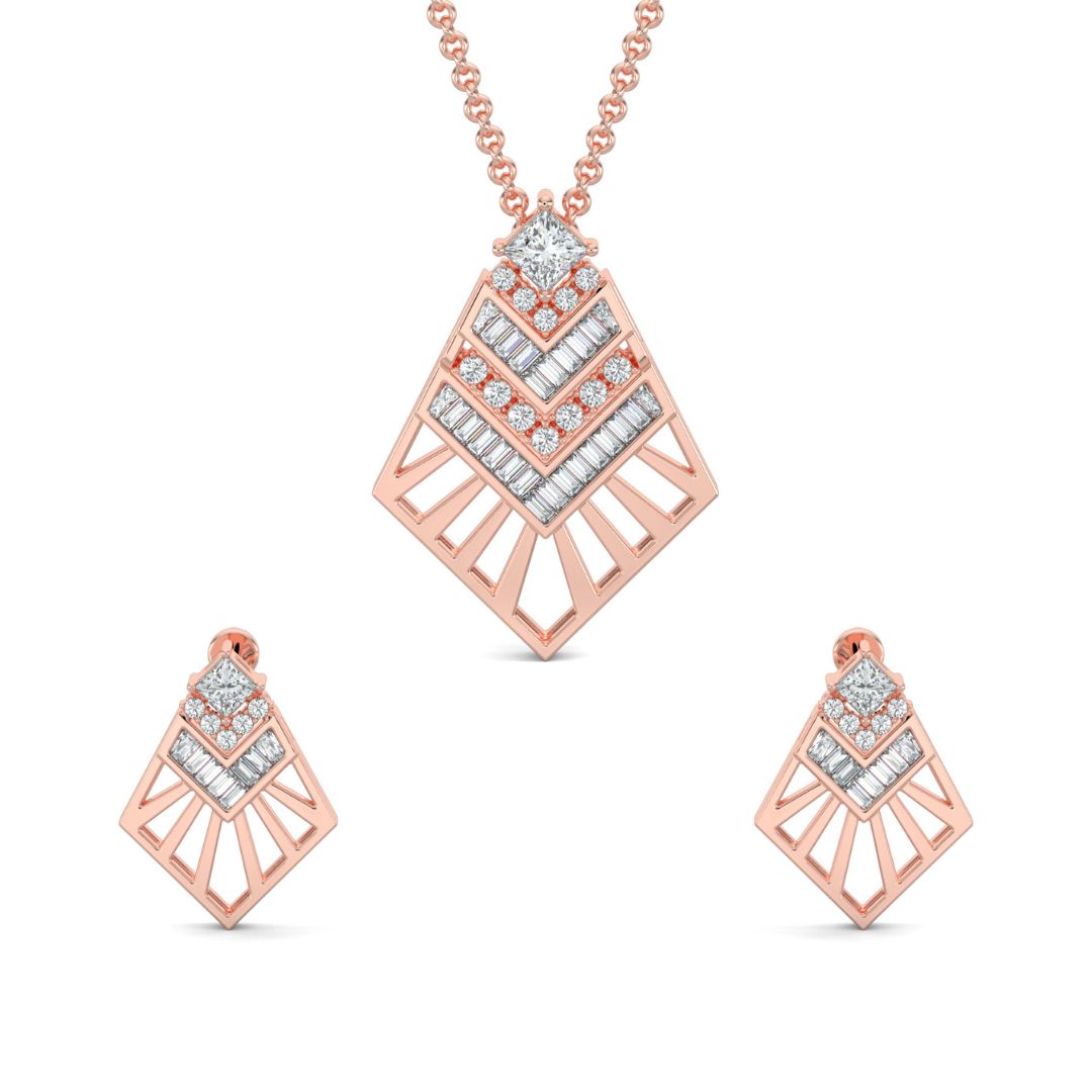 Rose Gold, Diamond Pendant, Natural Diamonds, Lab-grown Diamonds, Sky Soar Pendant Set, baguette diamonds, round diamonds, princess-cut diamond, casual pendant set, diamond jewelry