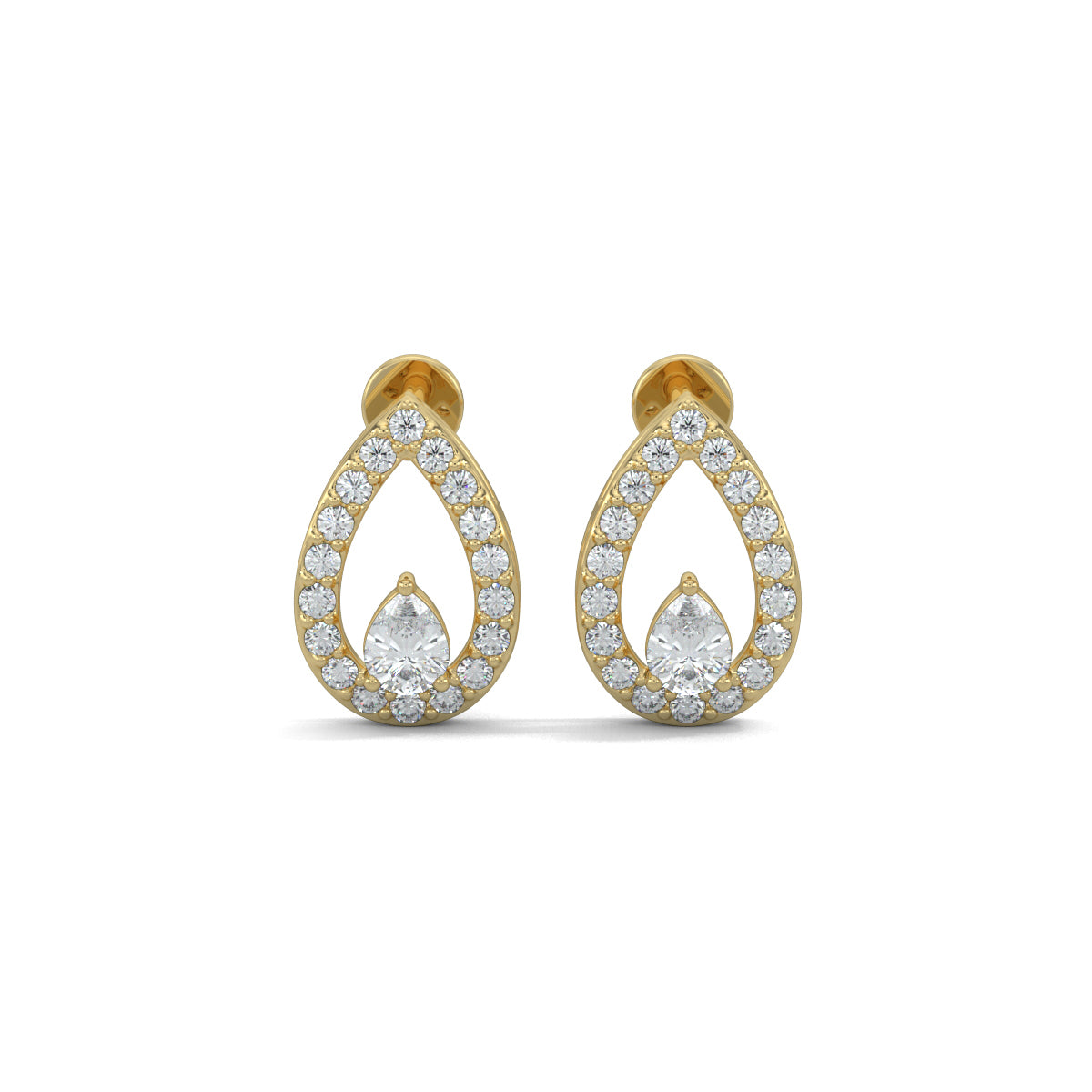 Yellow Gold, Diamond Pendant, Natural Diamonds, Lab-grown Diamonds, pear-shaped pendant, round diamonds, hollow pendant, pear diamond, earrings, sophisticated jewelry