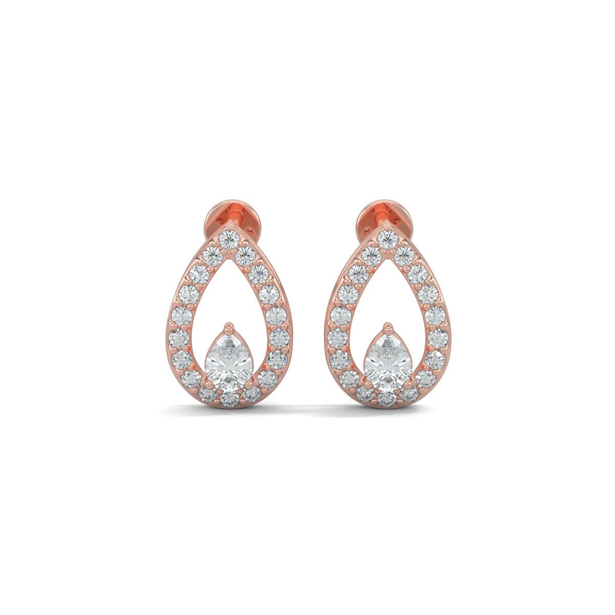 Rose Gold, Diamond Pendant, Natural Diamonds, Lab-grown Diamonds, pear-shaped pendant, round diamonds, hollow pendant, pear diamond, earrings, sophisticated jewelry