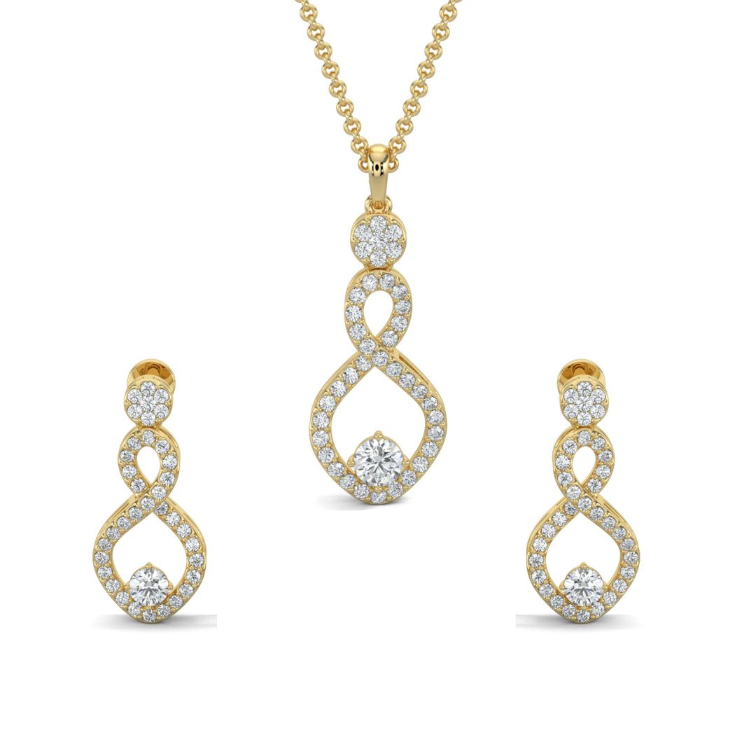 Yellow Gold, Diamond Pendant, Natural Diamonds, Lab-grown Diamonds, Glamorous Twist Pendant Set, Casual Pendant Set, Round Diamonds, Twist and Turn Border, Circle Pendant, Earrings, Luxurious Jewelry