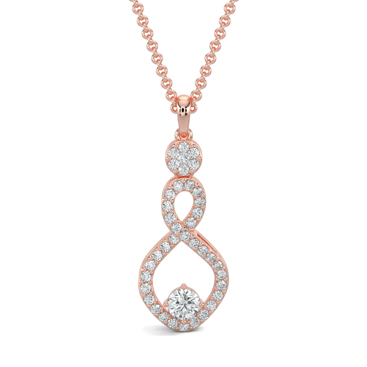 Rose Gold, Diamond Pendant, Natural Diamonds, Lab-grown Diamonds, Glamorous Twist Pendant Set, Casual Pendant Set, Round Diamonds, Twist and Turn Border, Circle Pendant, Earrings, Luxurious Jewelry