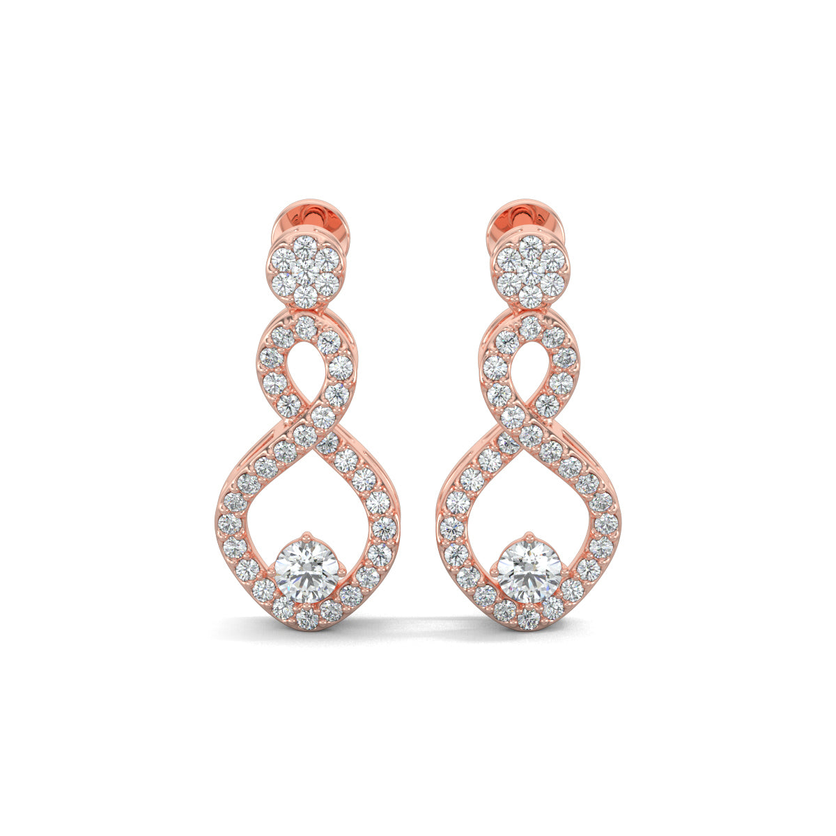 Rose Gold, Diamond Pendant, Natural Diamonds, Lab-grown Diamonds, Glamorous Twist Pendant Set, Casual Pendant Set, Round Diamonds, Twist and Turn Border, Circle Pendant, Earrings, Luxurious Jewelry