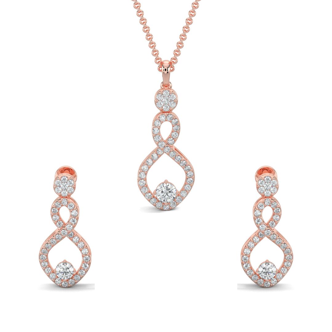 Rose Gold, Diamond Pendant, Natural Diamonds, Lab-grown Diamonds, Glamorous Twist Pendant Set, Casual Pendant Set, Round Diamonds, Twist and Turn Border, Circle Pendant, Earrings, Luxurious Jewelry