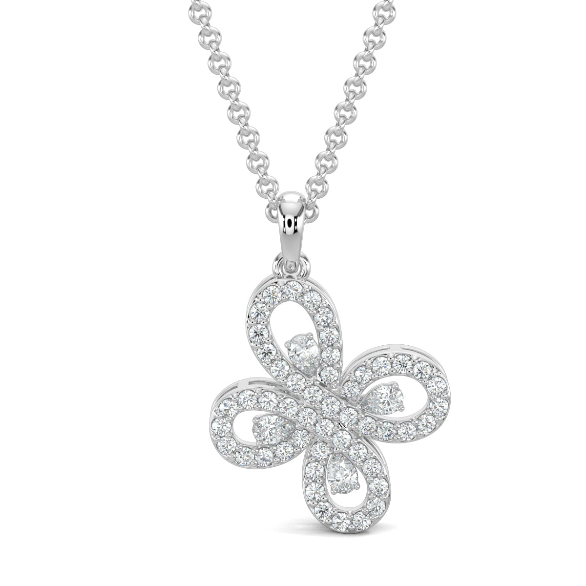 White Gold, Diamond Pendant, Natural Diamonds, Lab-grown Diamonds, Whimsical Butterfly Pendant Set, Casual pendant set, Diamond pendant set, Twist and turn design, Pear diamond accents